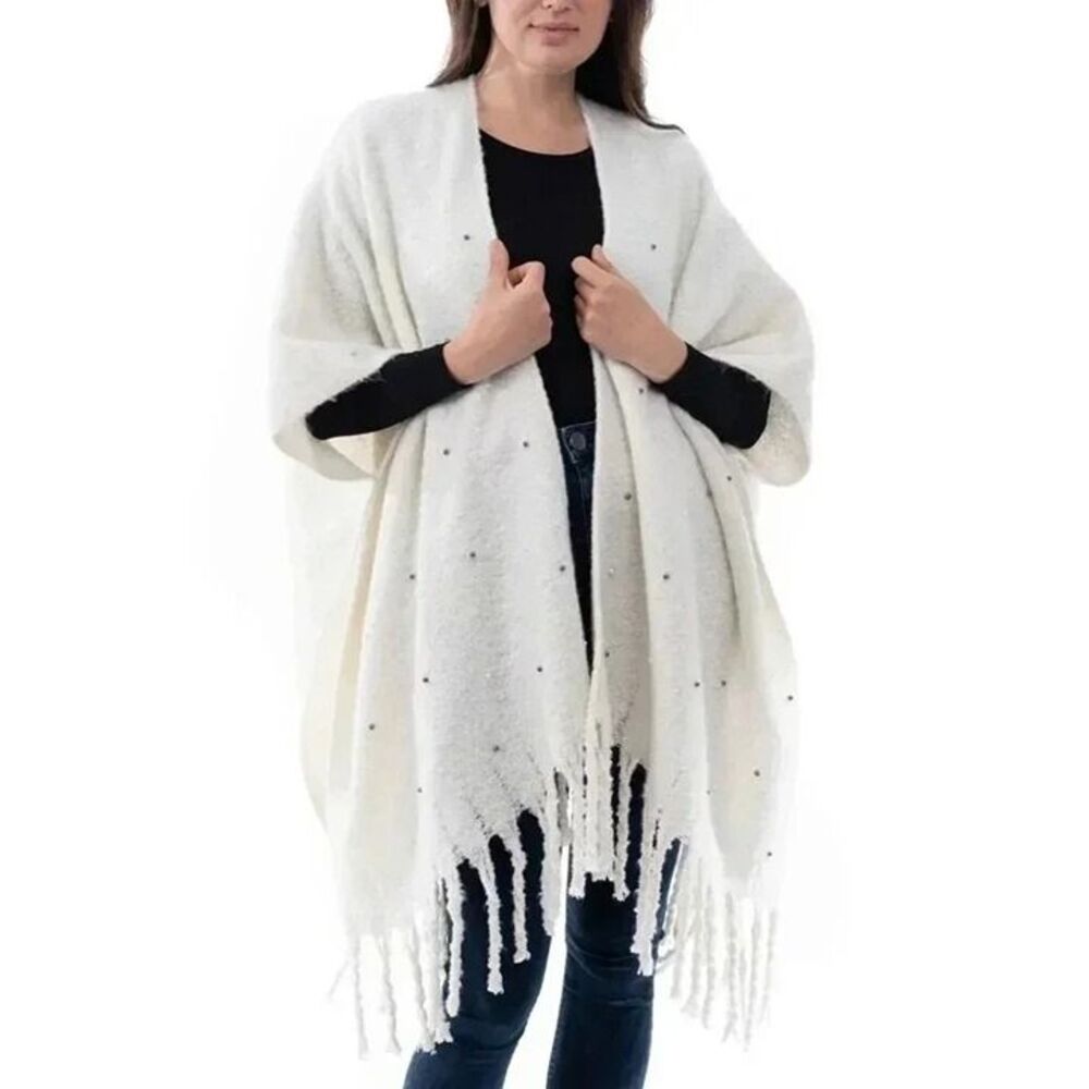 I.n.c. International Concepts Women's Embellished Wrap Sweater, Ivory, One Size